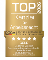 DGQA – Top Kanzlei für Arbeitsrecht 2026, Gold, Dr. Daniel Weigert
